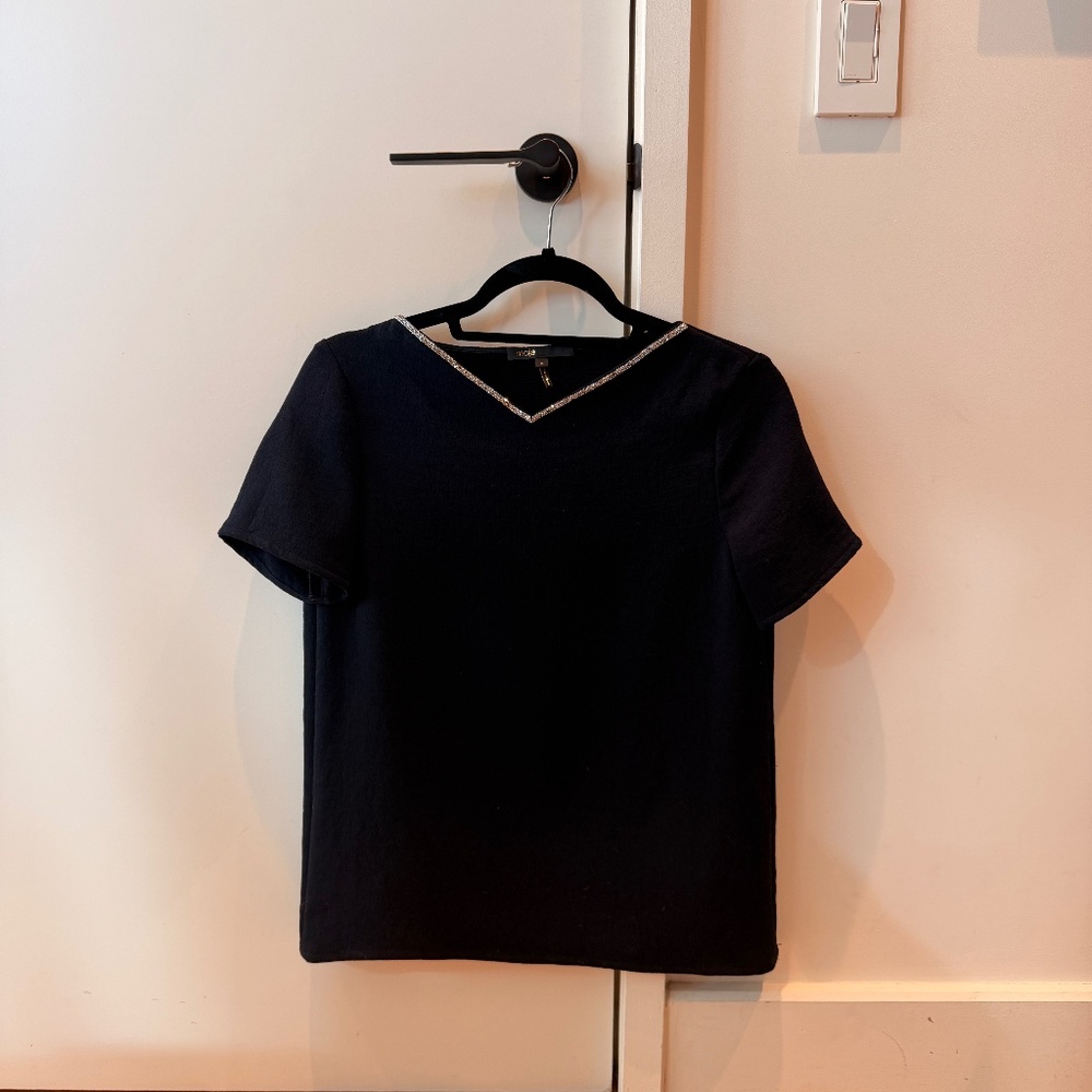 Maje Embellished V-Neck Blouse